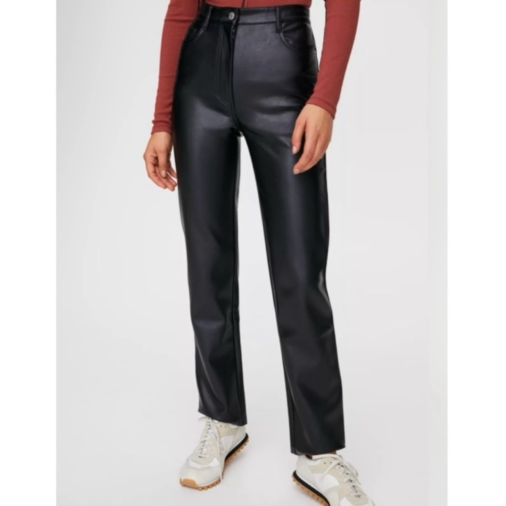 NEW Aritzia Wilfred Melina Pant Vegan Leather High Rise Straight Leg - Picture 2 of 9